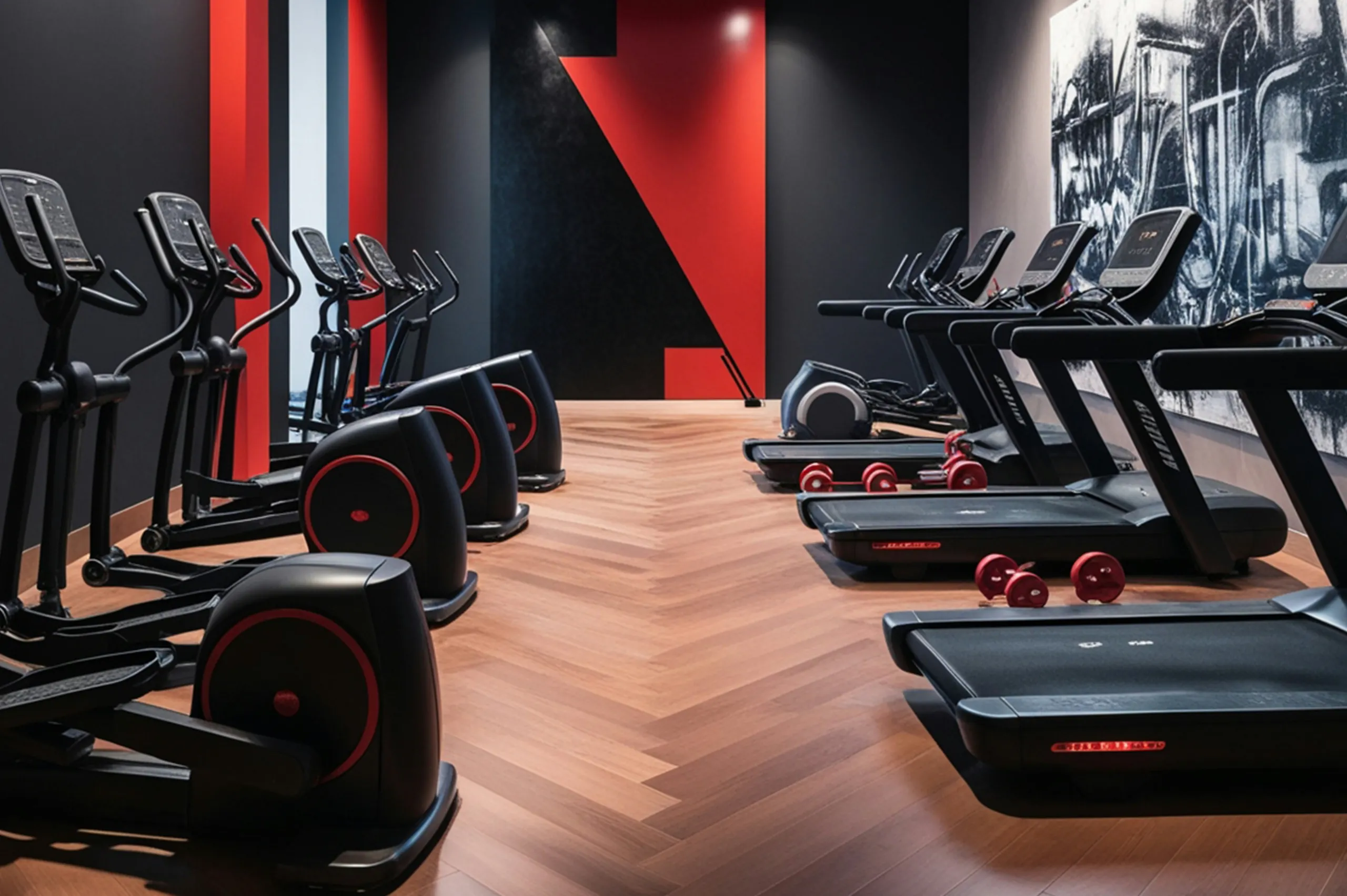Training floor of a dark gym